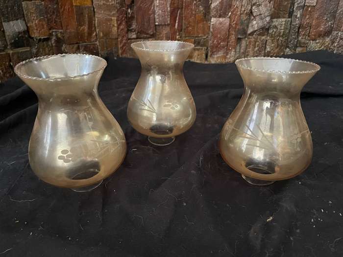 Vintage Italian 3-Arm Chandelier  Porcelain Globes & Original Champagne Glass