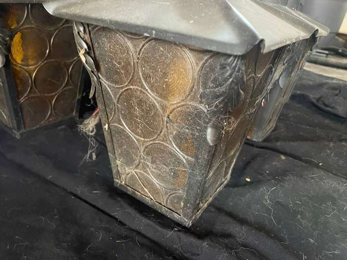 Antique Wrought Iron Lanterns  Amber Glass Panes & Bullseyes