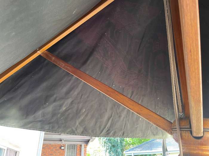 Miller Genuine Draft Patio Umbrella  Wooden Frame, 1990s Vintage