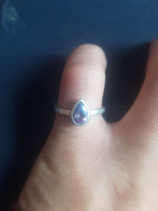 Vintage Amethyst Sterling Siver Dainty Teardrop Ring