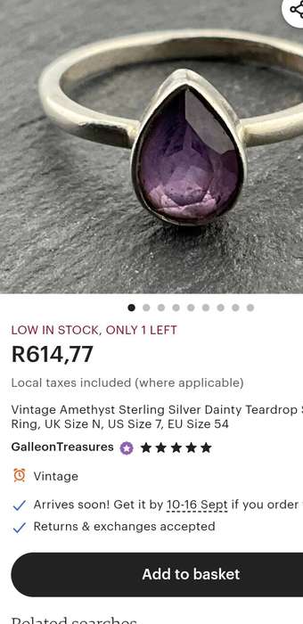 Vintage Amethyst Sterling Siver Dainty Teardrop Ring