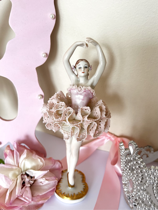 Antique Irish Dresden Porcelain Lace Ballerina Doll