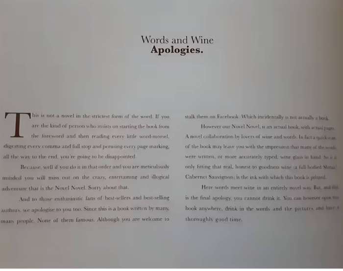 A Novel Novel Words & Wine, the first book printed in wine by Spar Tops **limited edition **
