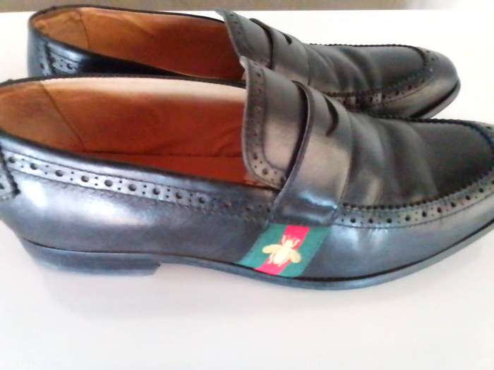 GUCCI Calfskin Web Bee Mens Spirit Loafers