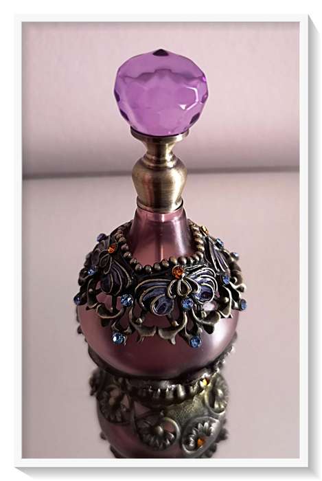 A Beautiful Little Glass and Metal Art Nouveau Styled Scent Bottle for Oil Based Perfume 90mm X 45mm