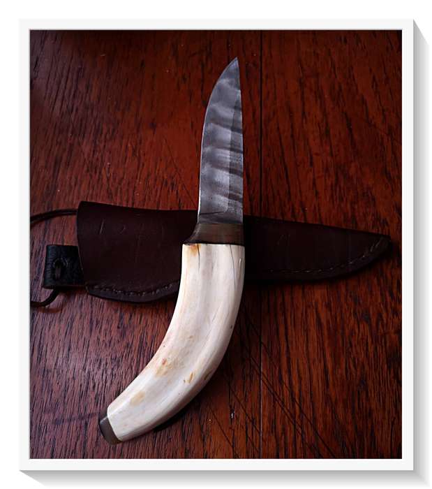 A Fine Hand-Forged Tiger Steel Hunting Knife crafted from a Warthog Tusk - 240mm in Length