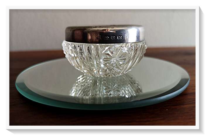 A Most Precious Little Antique Cut Glass Trinket Bowl with Sterling 925 Silver Rim