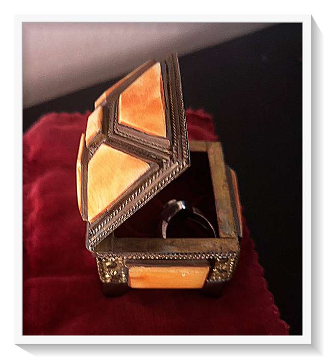 A Precious Little Vintage Ring Trinket Box - Metal and Camel Bone - Indian or Morocco Style *****