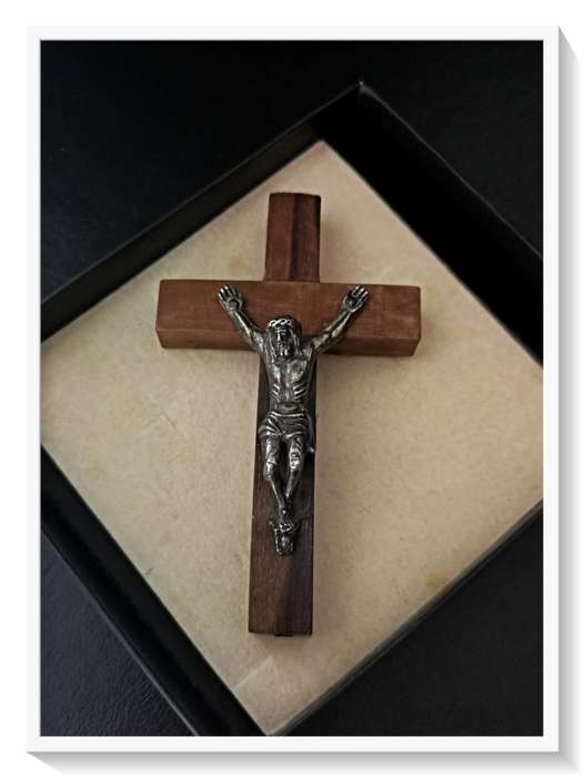 Chunky Wooden Cross with Metal Christ Figure - 60MM in Length (Small)
