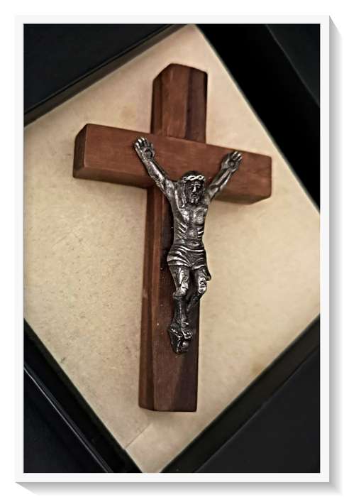 Chunky Wooden Cross with Metal Christ Figure - 60MM in Length (Small)