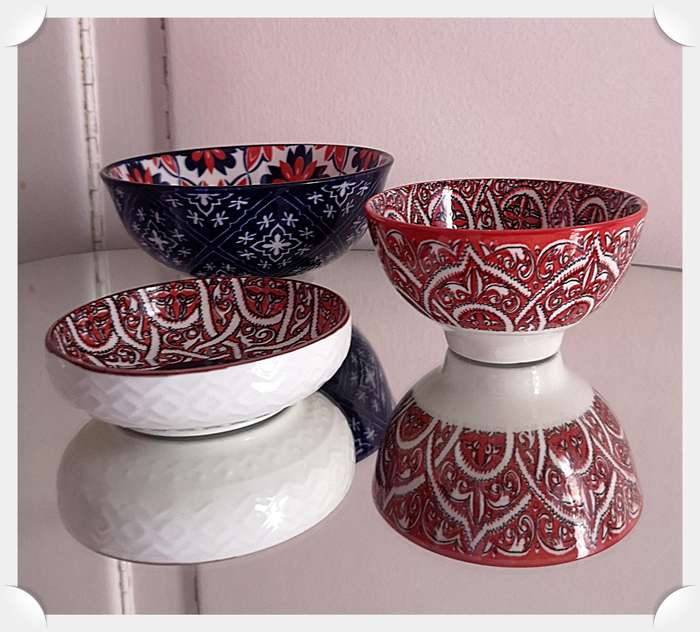 Colourful Patterned VILLA ALEGRE Rice Bowls - Large 12cm Wide - Others 9cm and 10cm in Width ***