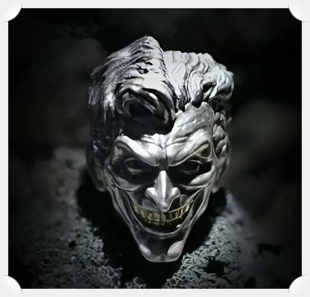 Gothic Ring - Size 8 - Joker Ring - Black, Silver & Gold Enamel Teeth - For Joker Fans *****
