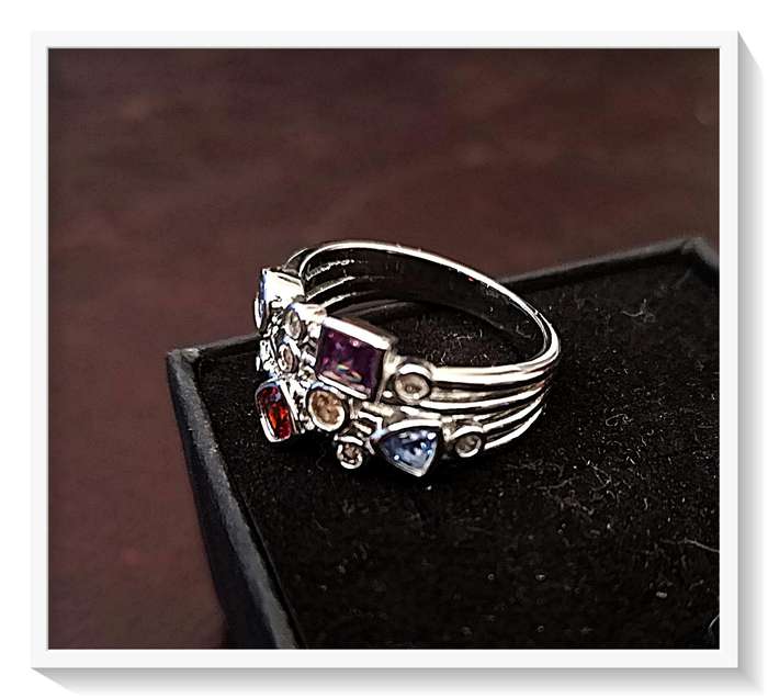 Multi-Facet and Multi-Coloured Chrome-Coated Copper Ring - Size 7 - For Her***