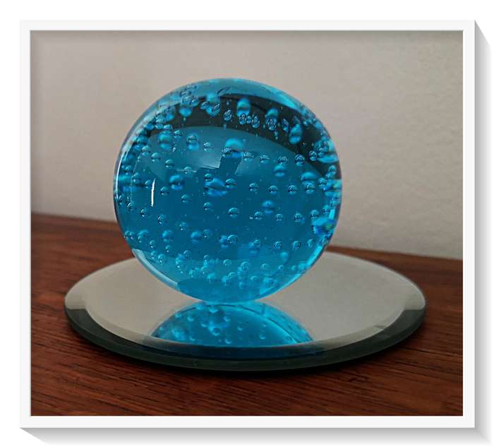Spherical Blue Glass Ball with Controlled Bubbles 60MM in Diameter
