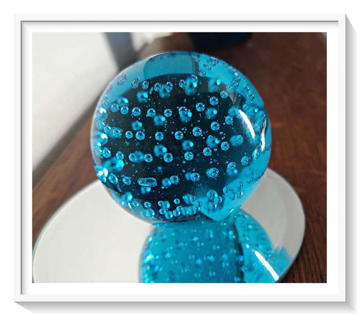 Spherical Blue Glass Ball with Controlled Bubbles 60MM in Diameter
