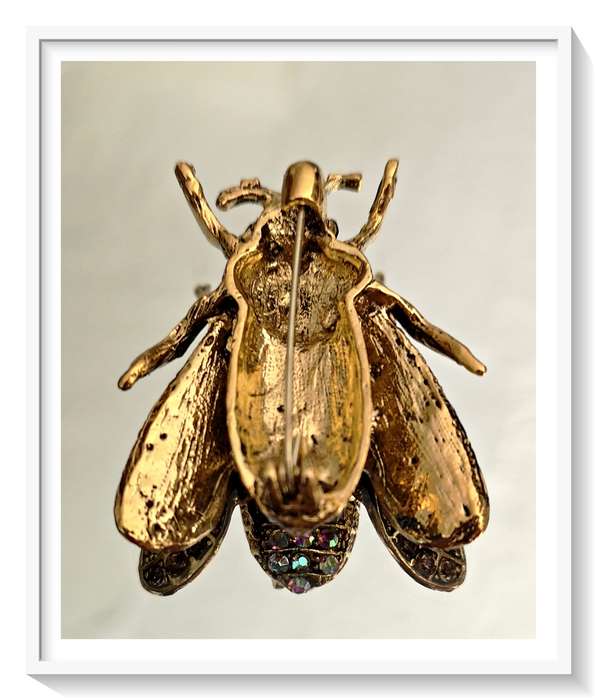 The Most Beatiful Alloy Metal Yellow and Rhinestone Bee Brooch - For Day or Evening Wear