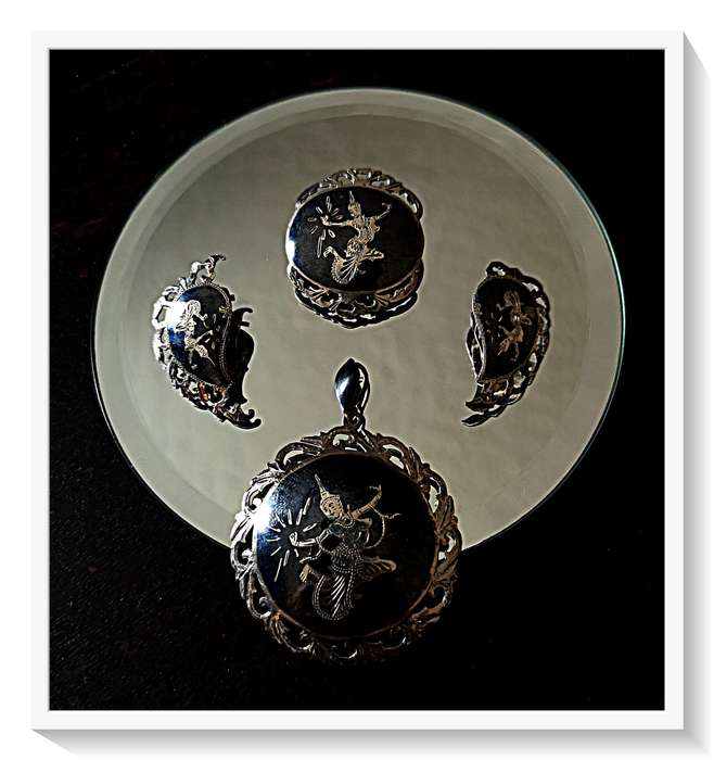 Vintage SIAN STERLING Oriental Jewellery Set with Matching Pendant Brooch and Earrings - Exquisite*