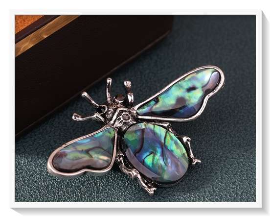 Vintage Style Alloy Metal Bee Brooch with Abalone Shell covered Wings for Him or Her