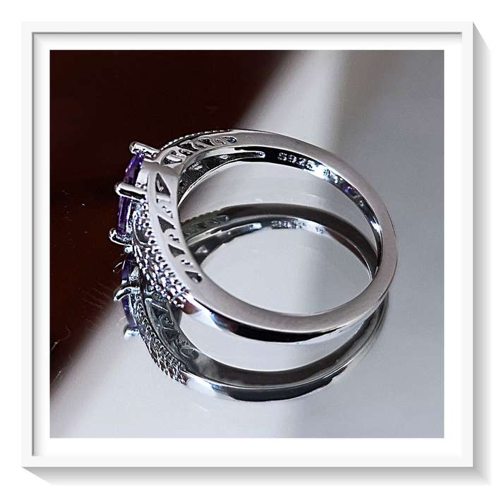 A 925 Sterling Silver Floral Filigree Ring - Solitaire Setting - Purple Zircon Stone - Gorgeous***
