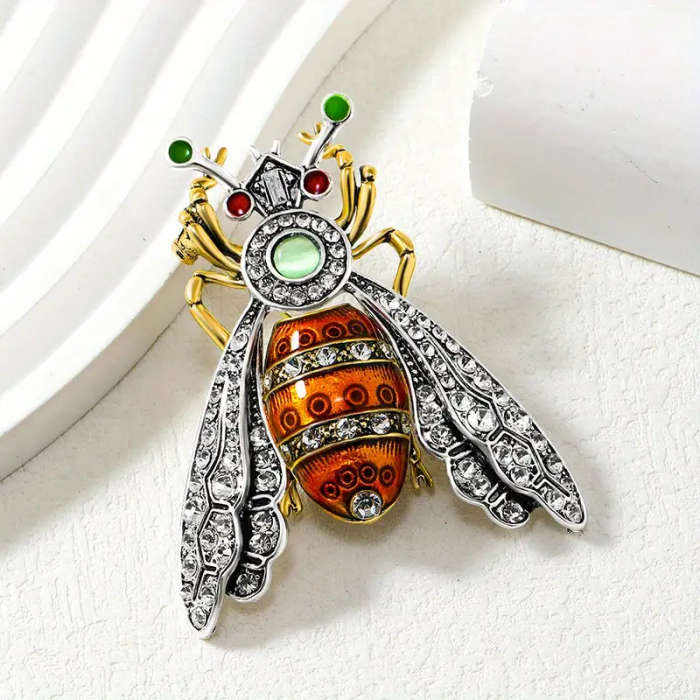 Retro Chic Honey Bee Brooch, Elegant Rhinestone Mosaic, Vintage Alloy Pin With Durable Plating *****