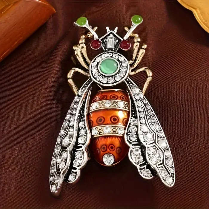Retro Chic Honey Bee Brooch, Elegant Rhinestone Mosaic, Vintage Alloy Pin With Durable Plating *****