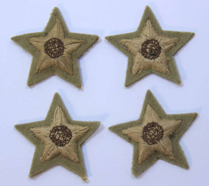 4 x 1940'S WW2 Embroidered Cloth 5 Pointed Officers Stars for SAAF Uniforms