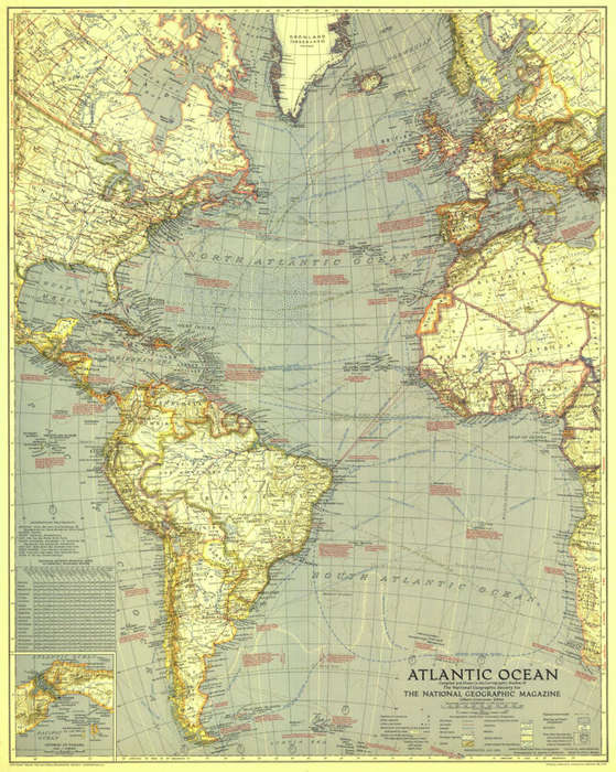 National Geographic Atlantic Ocean 1939 Digital Maps Digital Download