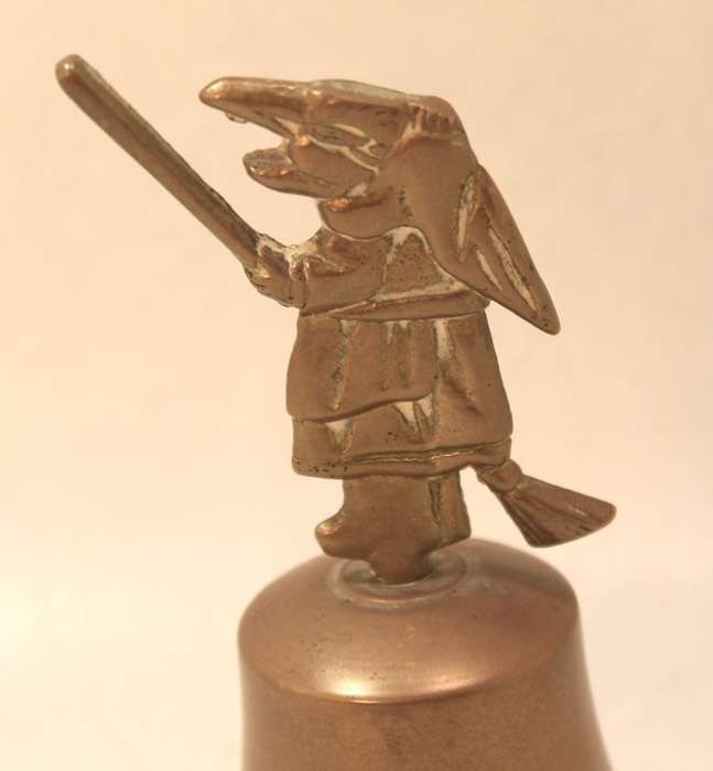 Vintage Flying Witch With Broom Brass Bell