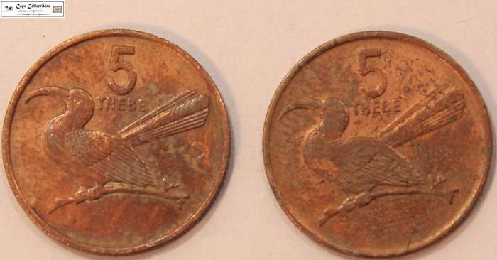 2 x Botswana 5 Thebe 1980/1988 Coins Circulated