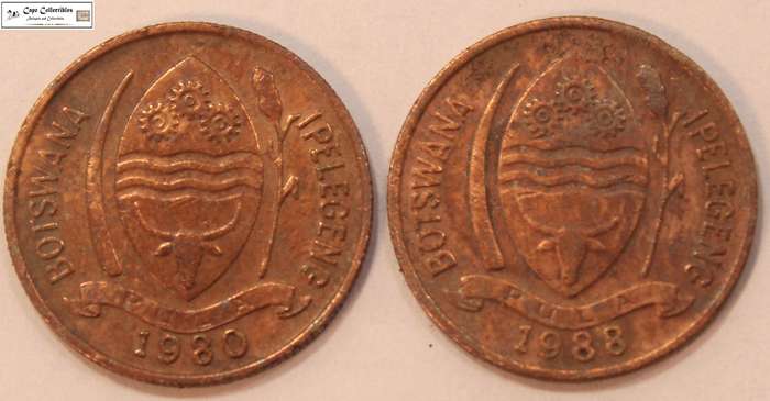 2 x Botswana 5 Thebe 1980/1988 Coins Circulated
