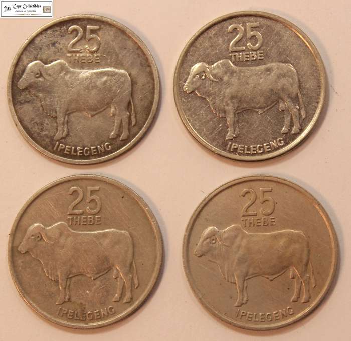 4 x Botswana 25 Thebe 1976/1977/1989/1991 Coins Circulated