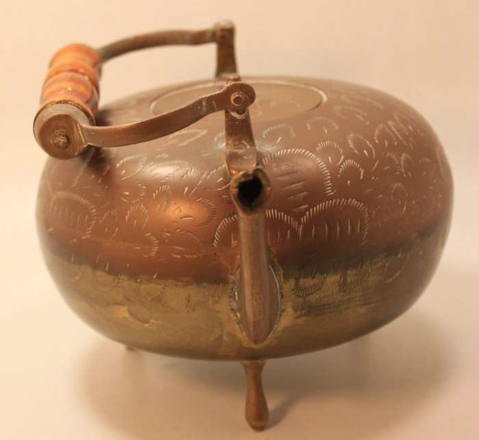 Vintage DK India Hand Engraved Brass Teapot with Handle, Decorative Display Item