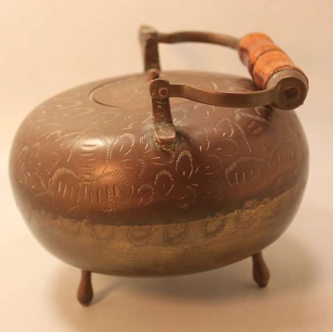 Vintage DK India Hand Engraved Brass Teapot with Handle, Decorative Display Item