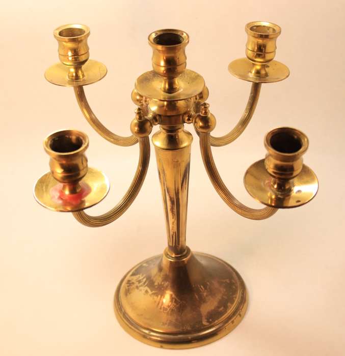 Vintage Brass 5 Sconce Table Top Candle Stick Holder