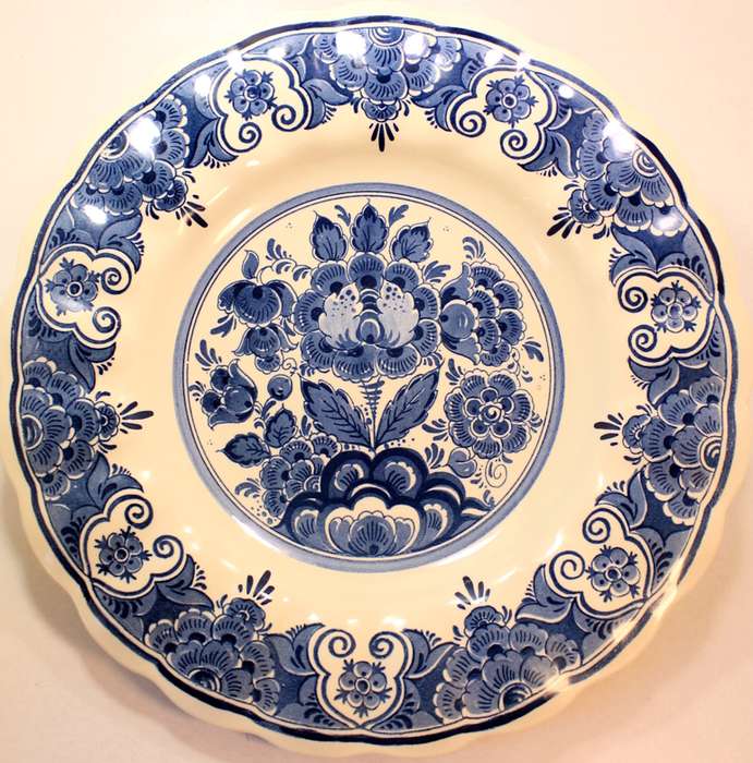 Vintage Large Blauw Delfts Distel Blue & White Display Bowl.