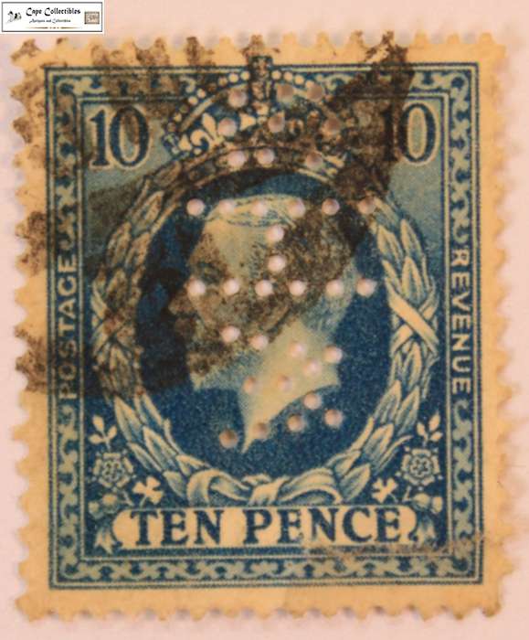 Great Britain 10 Pence 1934 George V WHS Perfin Stamp (Scott 219)