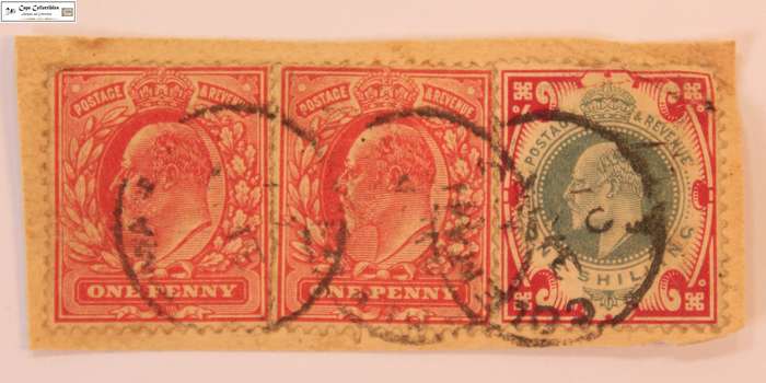 Great Britain 2 x 1 Penny and 1 x 1 Shilling 1902 Edward VII Stamp (Scott 128 & 138)
