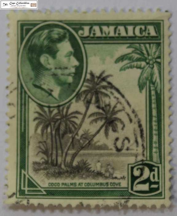 Jamaica 2 Pence Coco Palms at Columbus Cove 1932 Stamp (Scott 106)