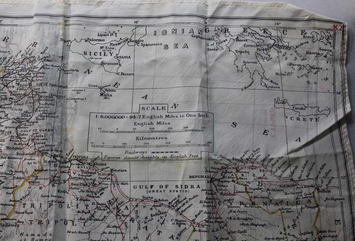 WW2 RAF and UDF Pilots Silk Escape Map Grid K2/K1 North Africa & K1/K2 Cyrenaica