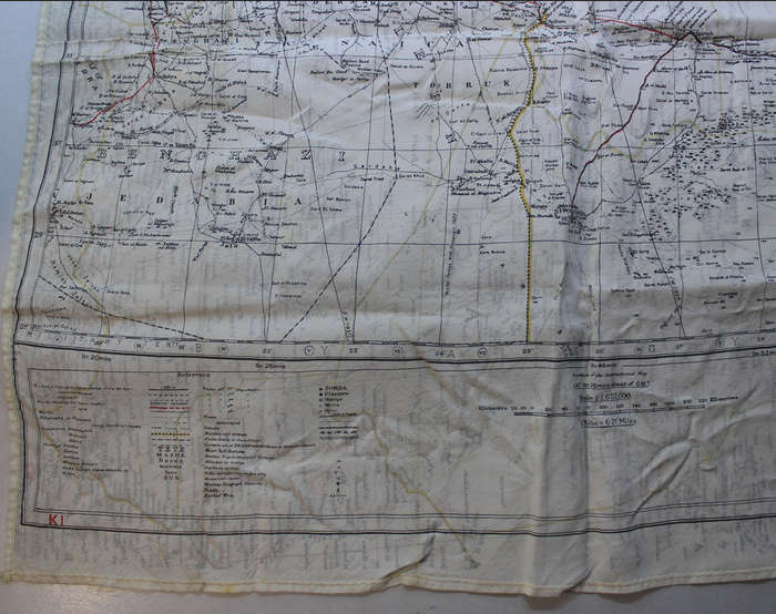 WW2 RAF and UDF Pilots Silk Escape Map Grid K2/K1 North Africa & K1/K2 Cyrenaica