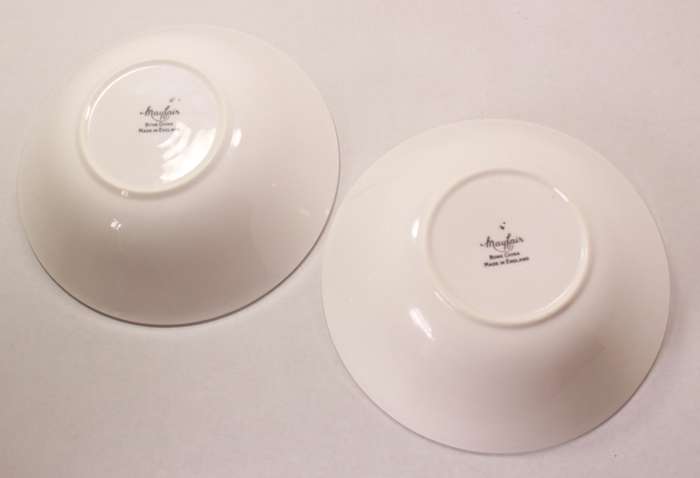 Mayfair Pair of Bone China Coupe Breakfast or Dessert Bowls, Platinum Trim Edging.