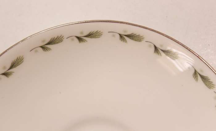 Mayfair Pair of Bone China Handled Soup Bowl and Saucer, Platinum Trim Edging