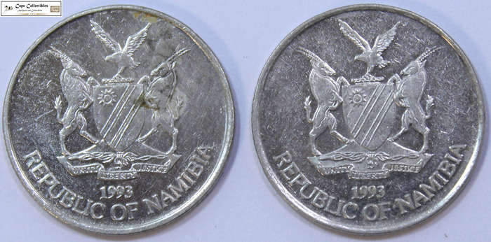Namibia 2 x 50 Cent 1993 Coins (Two Coins) Circulated