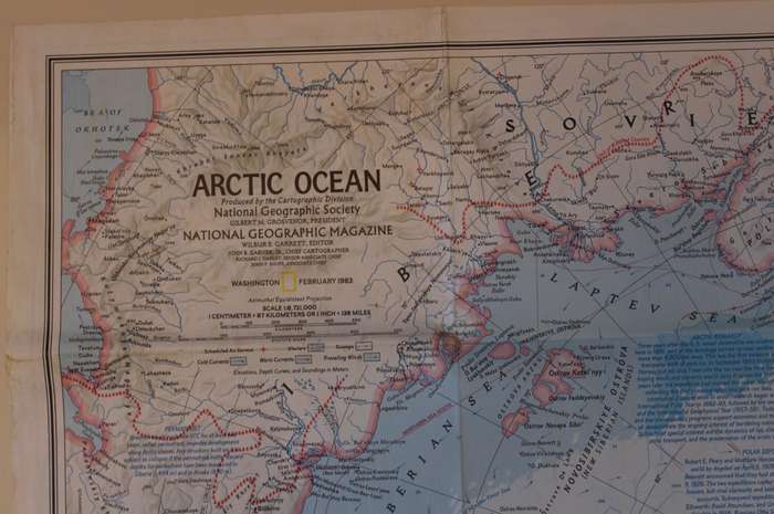 National Geographic Folded Map Arctic Ocean February 1983