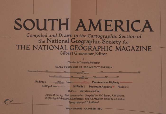 National Geographic Folded Map of South America October 1950
