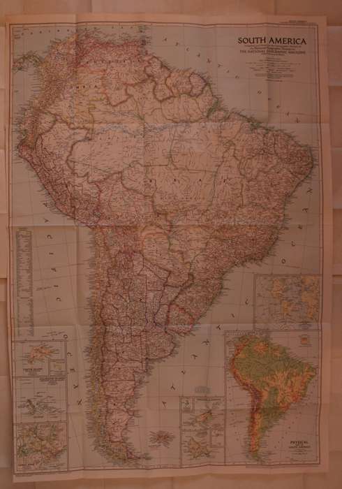 National Geographic Folded Map of South America October 1950
