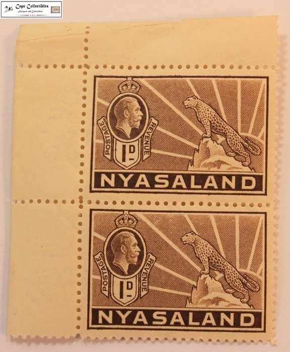 Nyasaland Pair x 1 Penny 1934-1935 George V & Leopard Stamp (Scott 39)