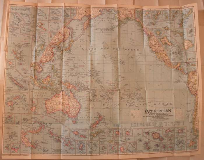 National Geographic Folded Map of The Pacific Ocean December 1952.