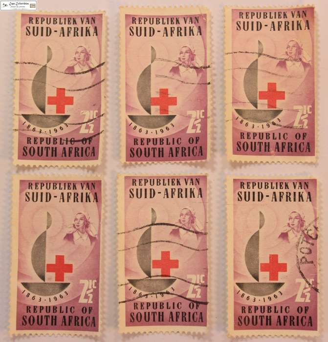 South Africa 6 X 2 1/2 Cent 1963 Red Cross Centenary Emblem & Nurse Stamps (Scott 285)