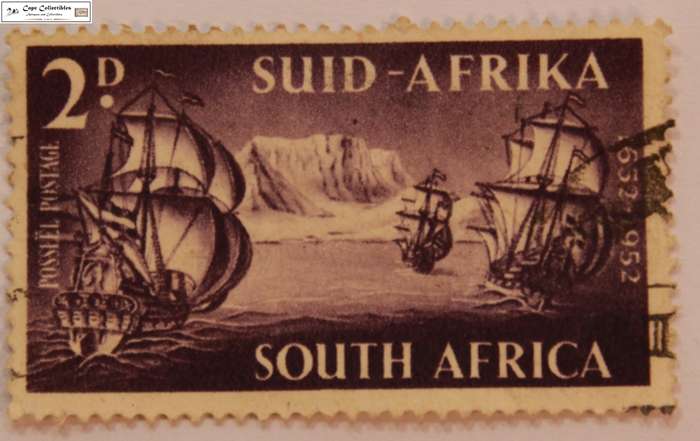 South Africa 2 Pence 1952 Van Riebeeck Cape 300 Year Anniversary Stamp (Scott 117)